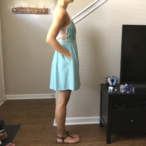 Modcloth Mint Green Floral Lace Dress with POCKETS - Picture 9 of 12